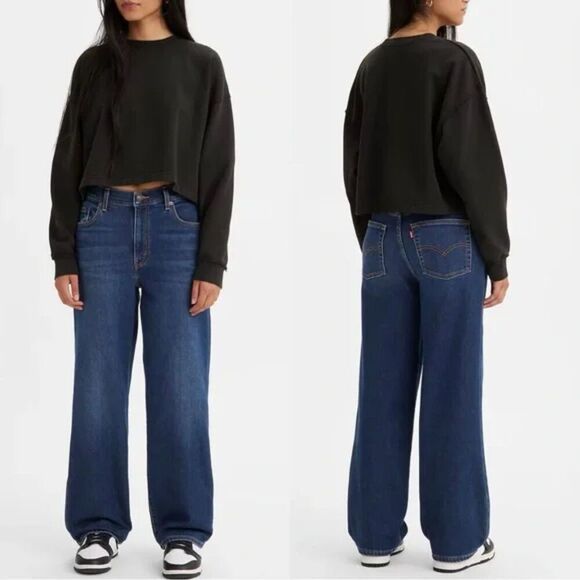 Levi's Denim - LEVI'S Jeans Womens 32 Medium Dark Blue Baggy Dad Jeans Premiums Baggy Loose 14